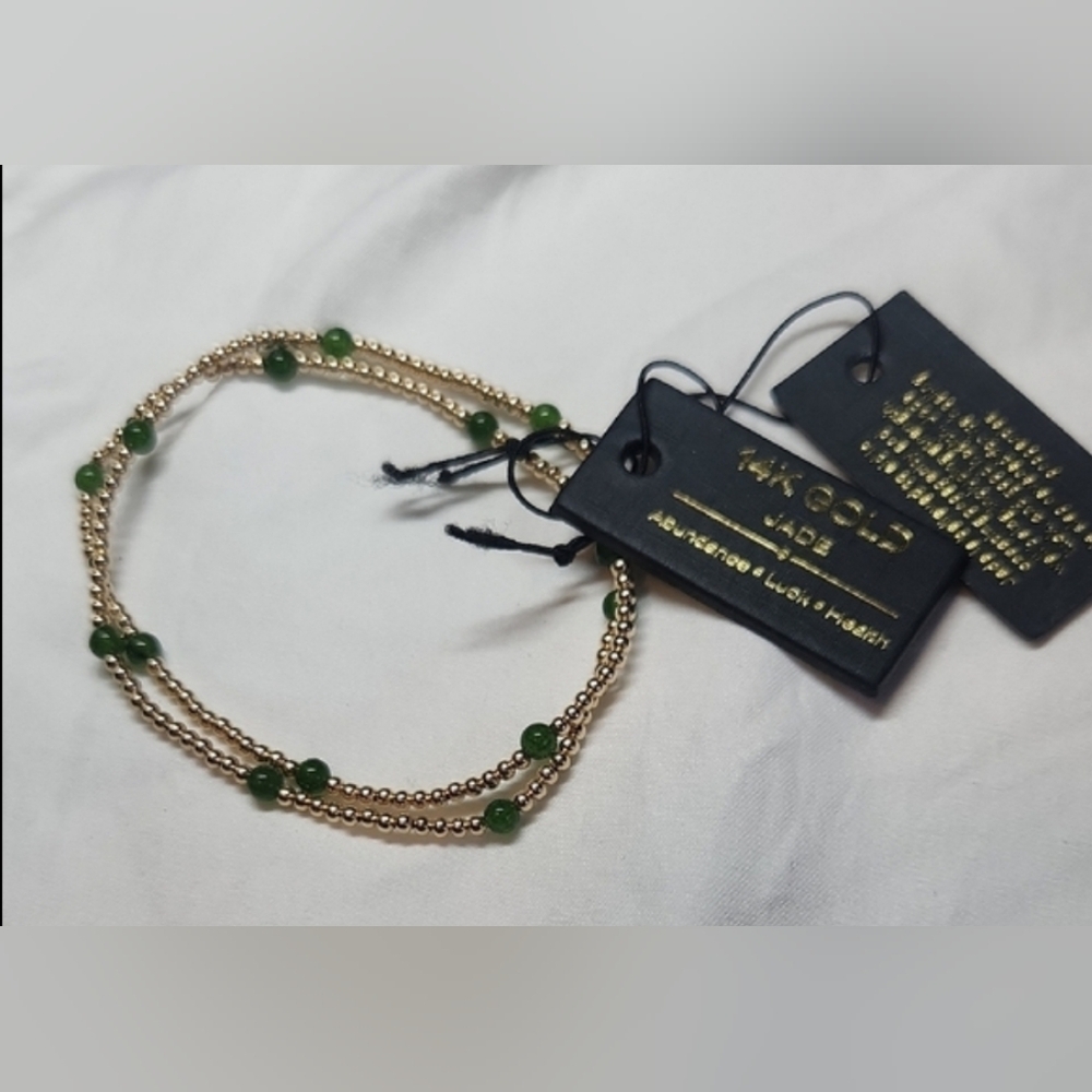 14kGold and Jade Stretchy Beaded Bracelet